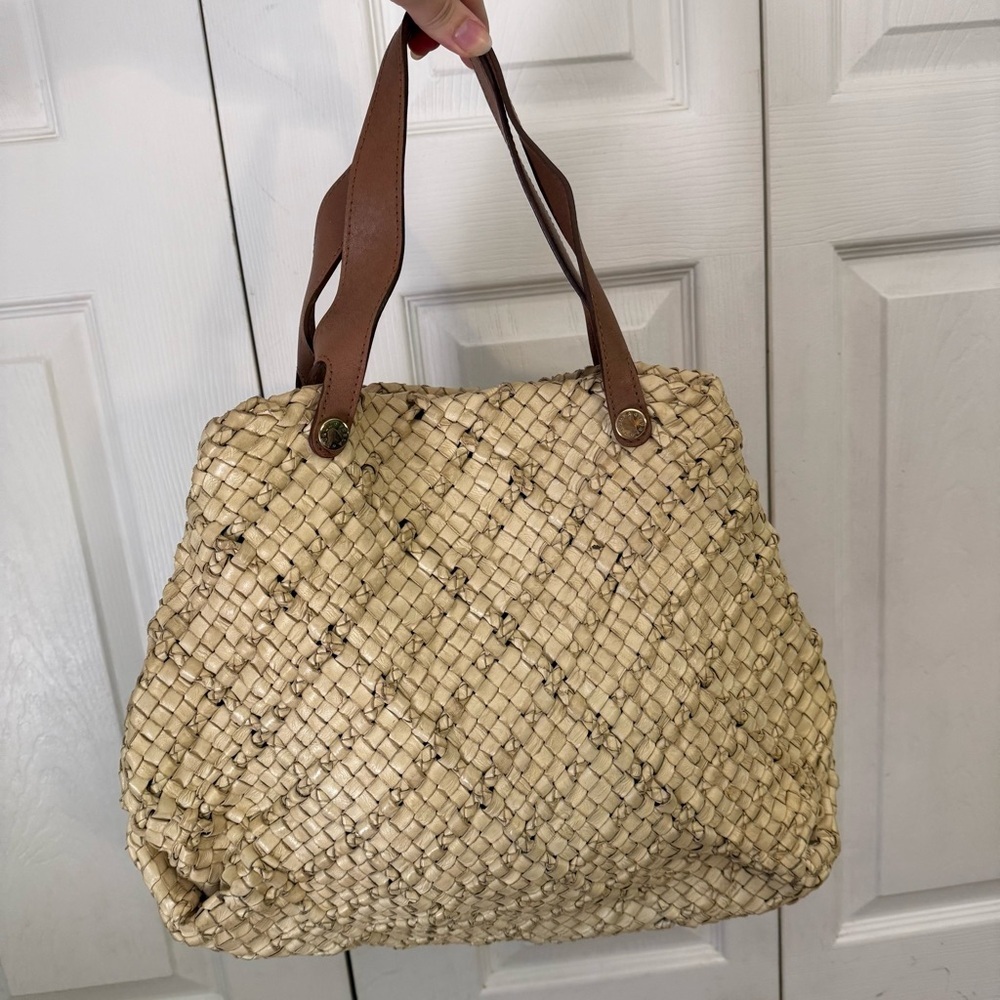 Furla Leather Woven Tote Bag Purse - Picture 2 of 7